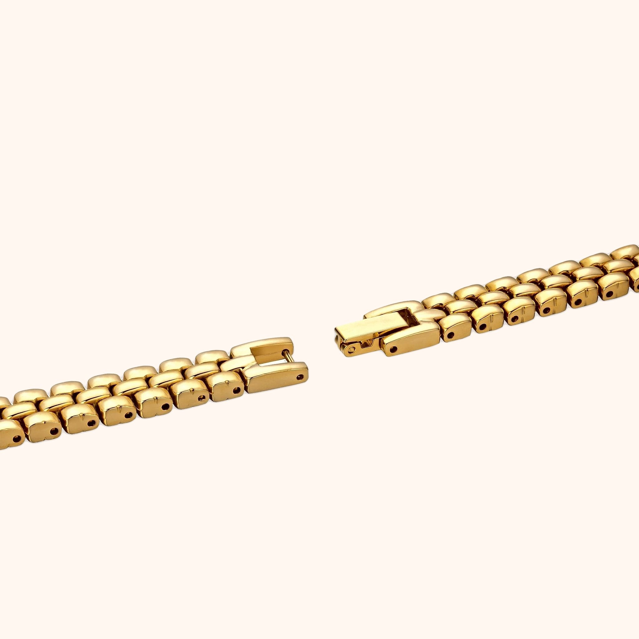 Orologio da donna OhKlassy Isabella Gold in stile vintage, con dettagli sul bracciale e sulla chiusura