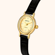 OhKlassy Isabella Leather Gold women's vintage-inspired watch, dial close-up
