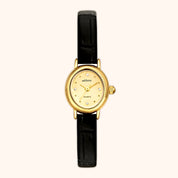 OhKlassy Isabella Leather Gold women's vintage-inspired watch, front view
