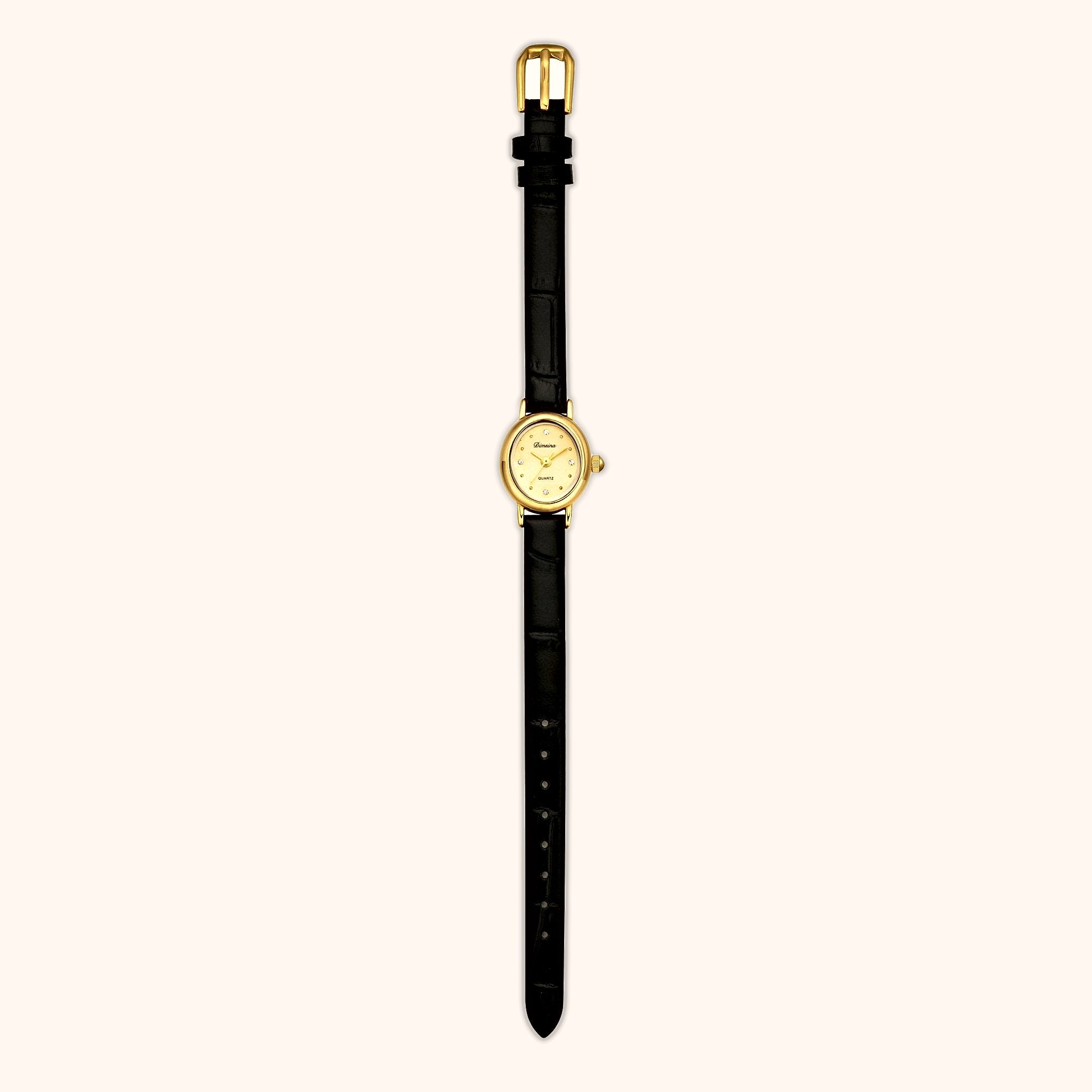 OhKlassy Isabella Leather Gold women's vintage-inspired watch, full length view