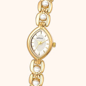 OhKlassy Isara Gold White women's vintage-inspired watch, dial close-up