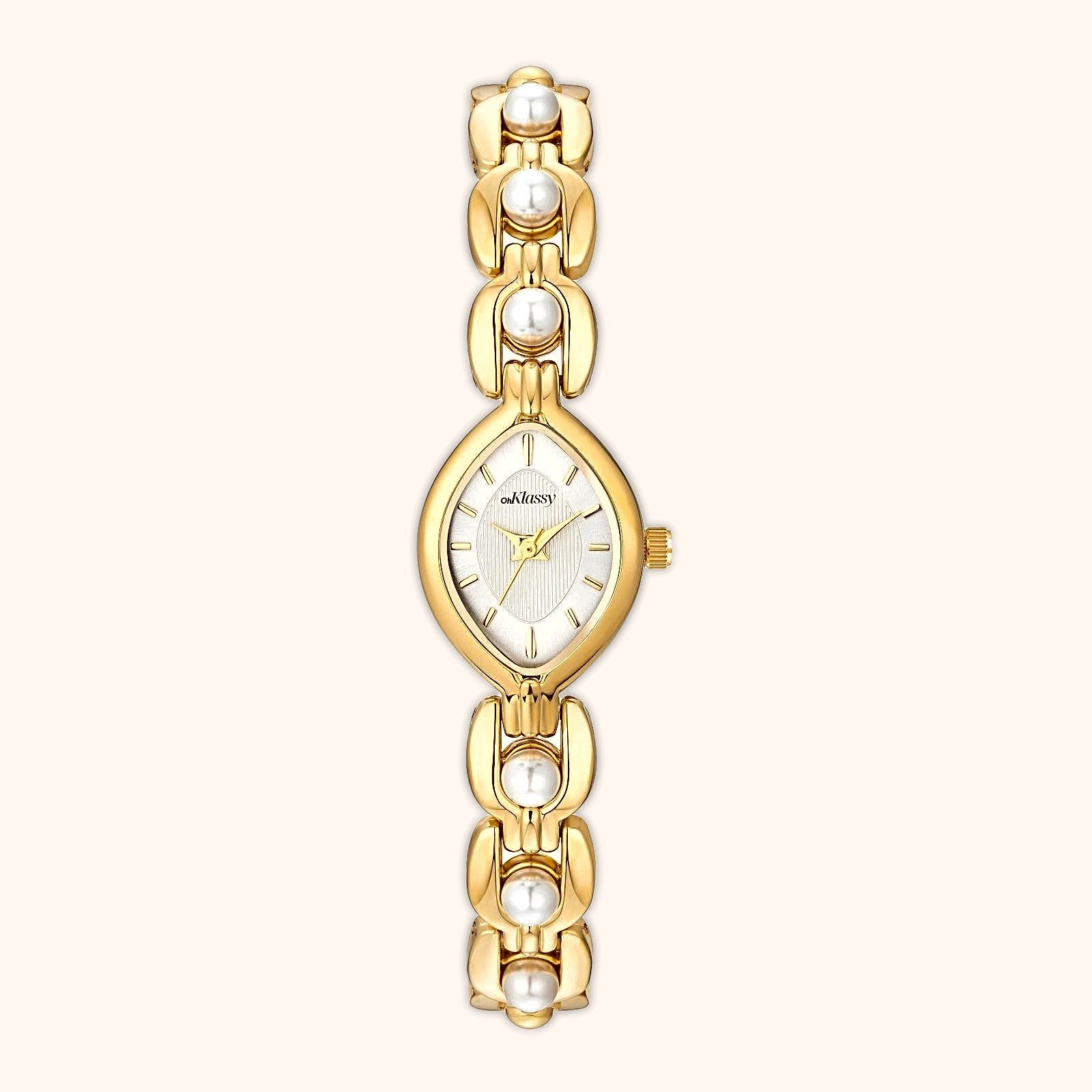OhKlassy Isara Gold White women's vintage-inspired watch, front view