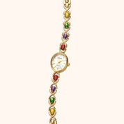 OhKlassy Ismara Gold women's vintage-inspired watch, angled side view