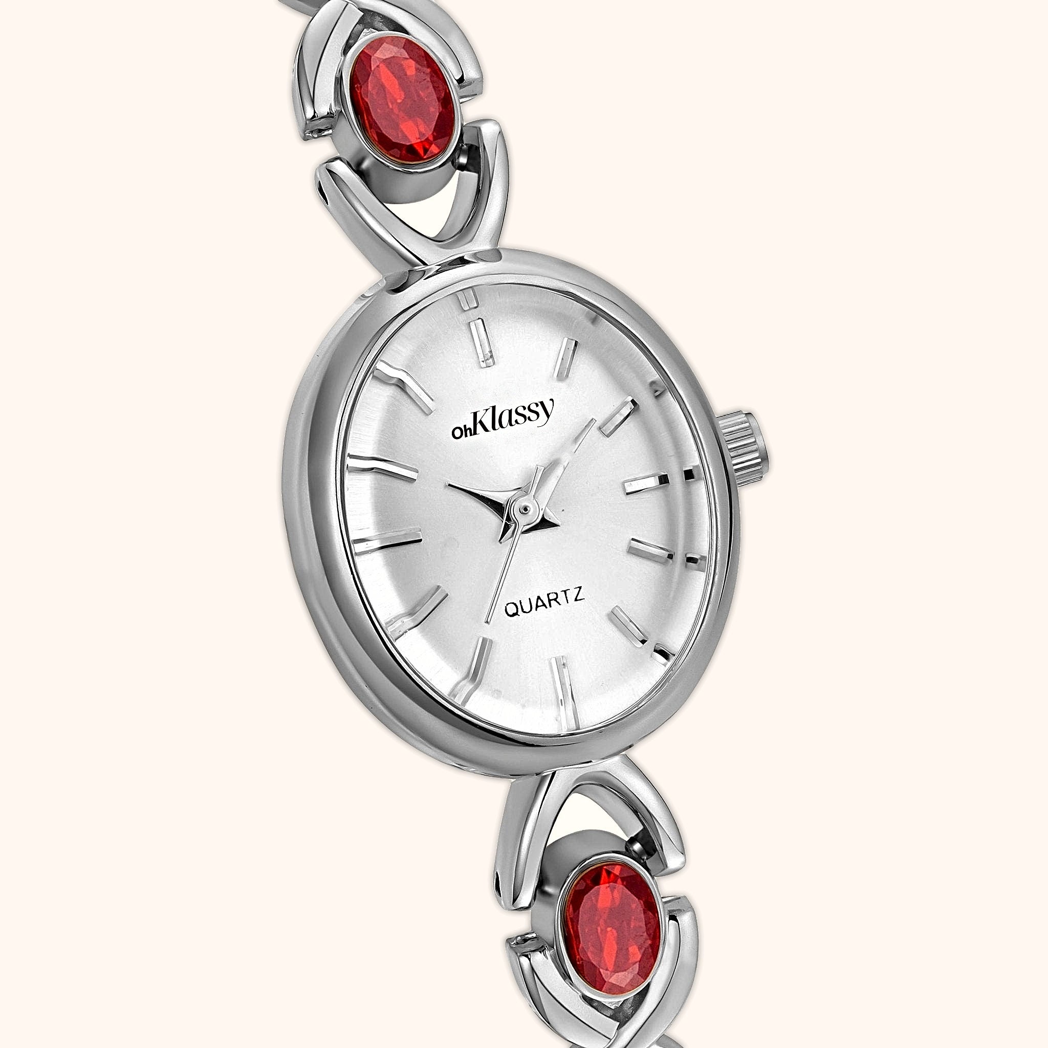 OhKlassy Ismara Silver vintage-geïnspireerd dameshorloge, close-up van de wijzerplaat