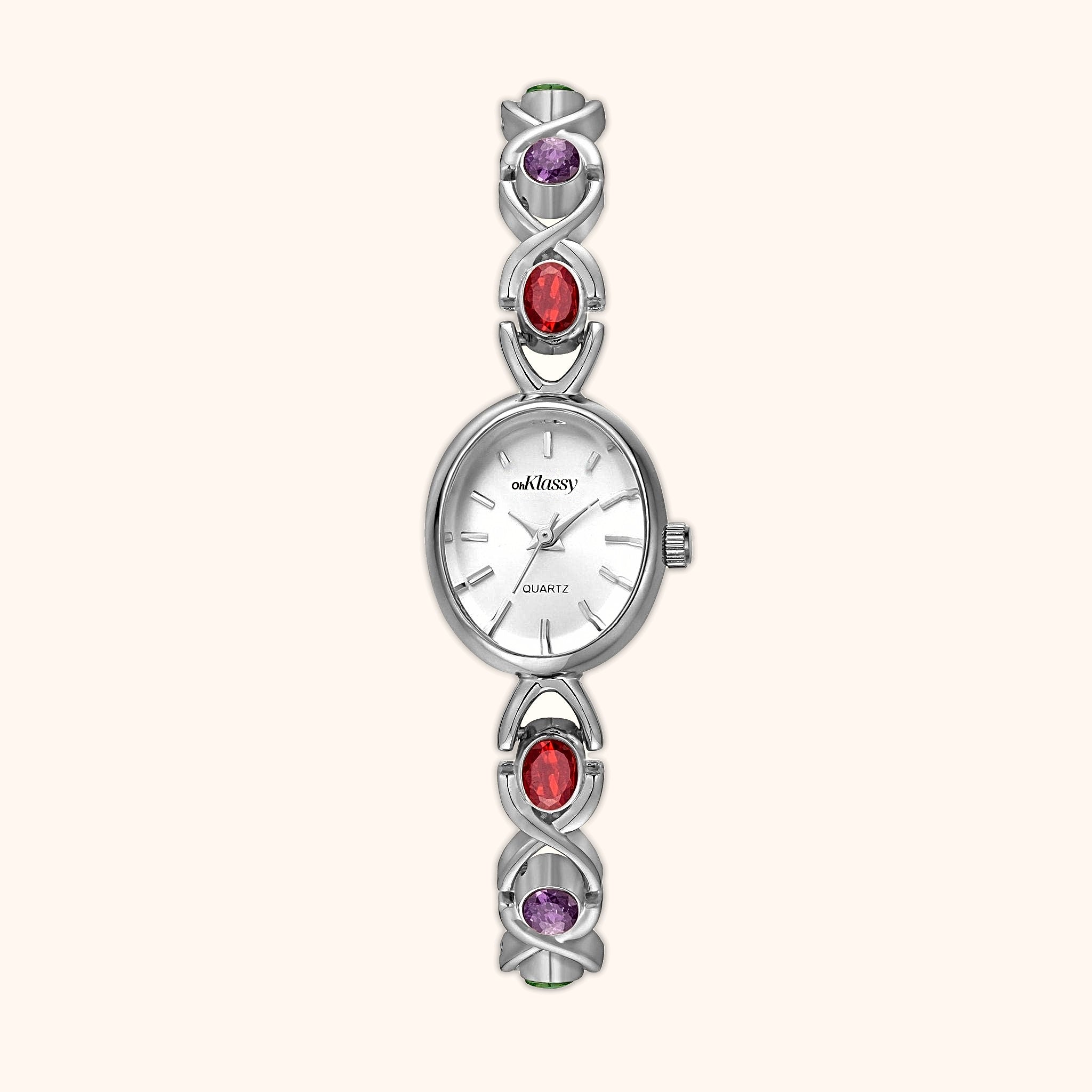 OhKlassy Ismara Silver vintage-geïnspireerd dameshorloge, vooraanzicht
