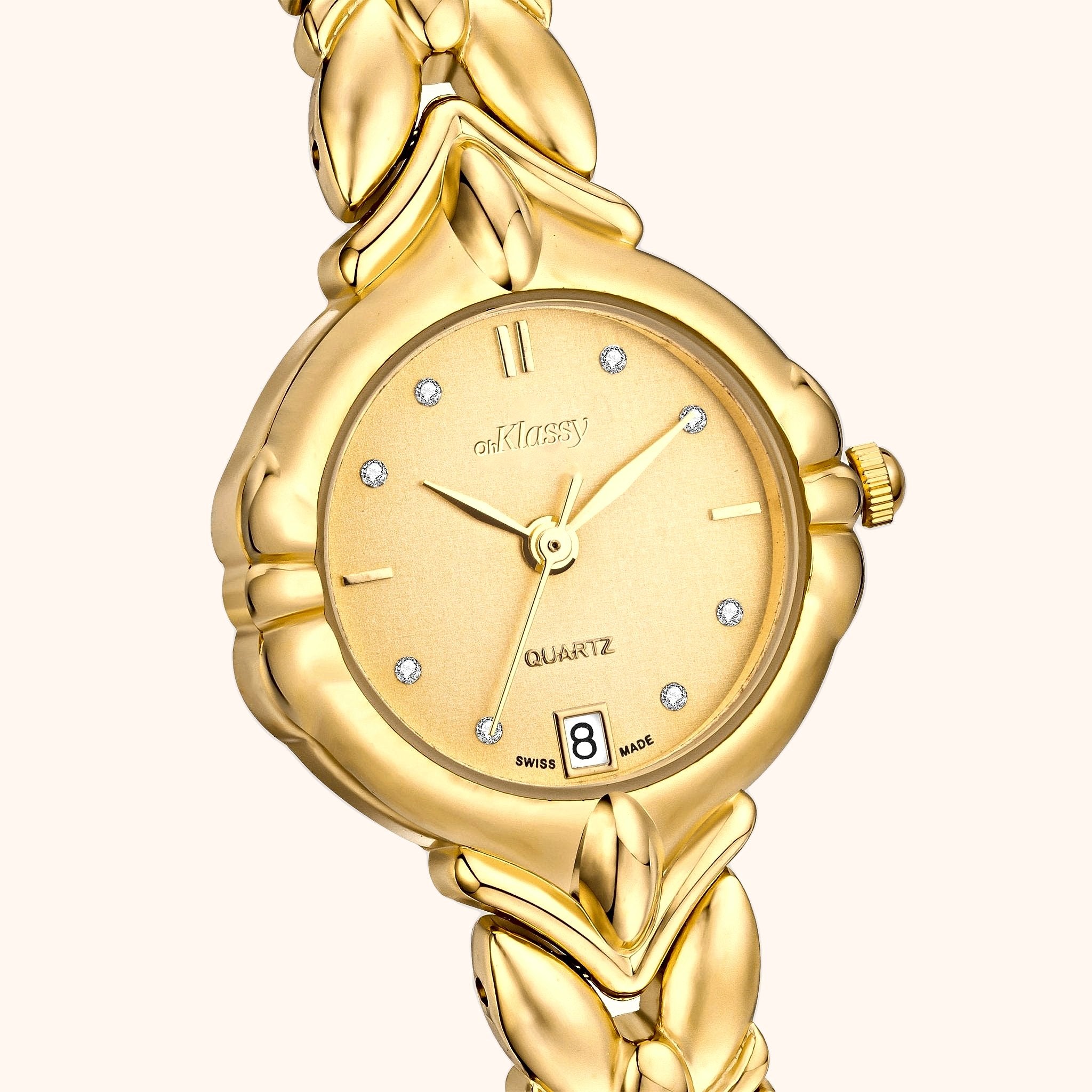OhKlassy Julia Gold women's vintage-inspired watch, dial close-up