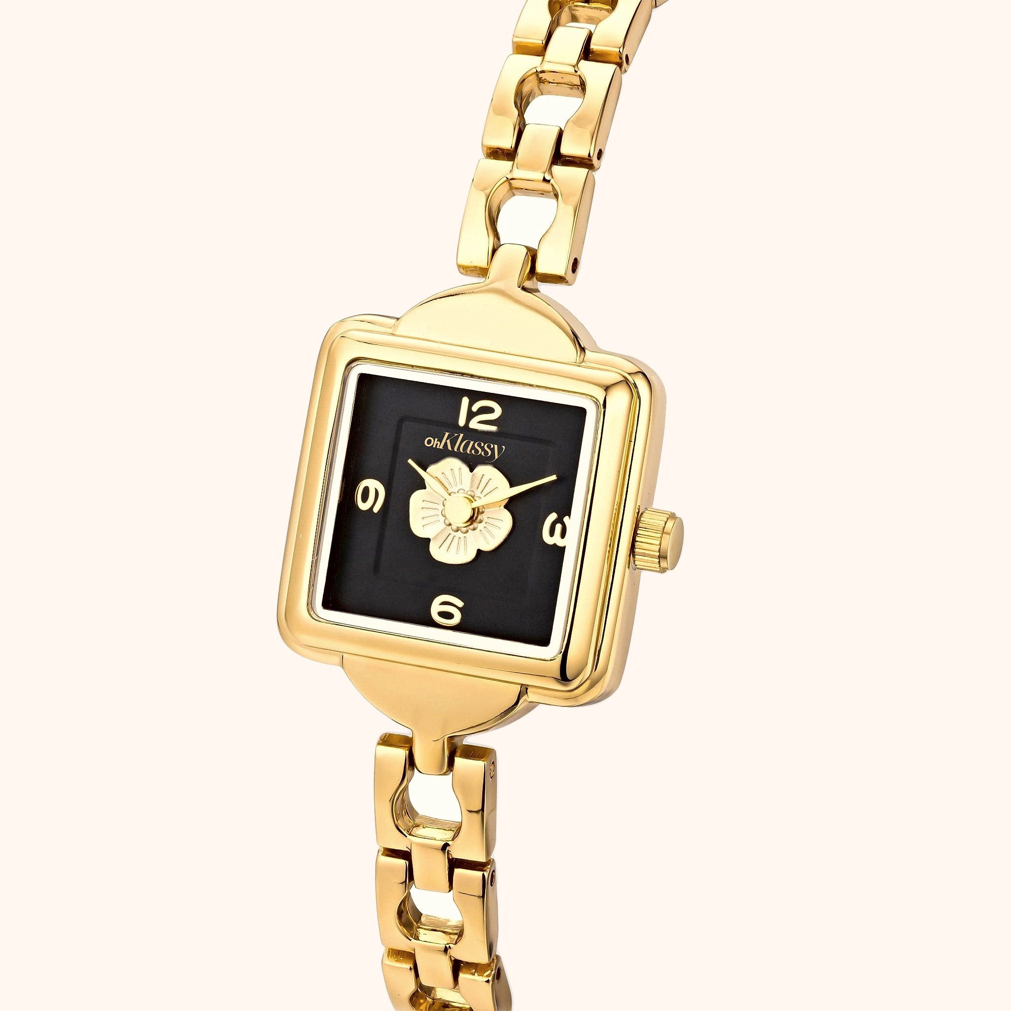 OhKlassy Lila Gold women's vintage-inspired watch, angled side view