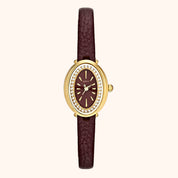 OhKlassy Livia Leder Gold – Vintage-inspirierte Damenuhr, Vorderansicht