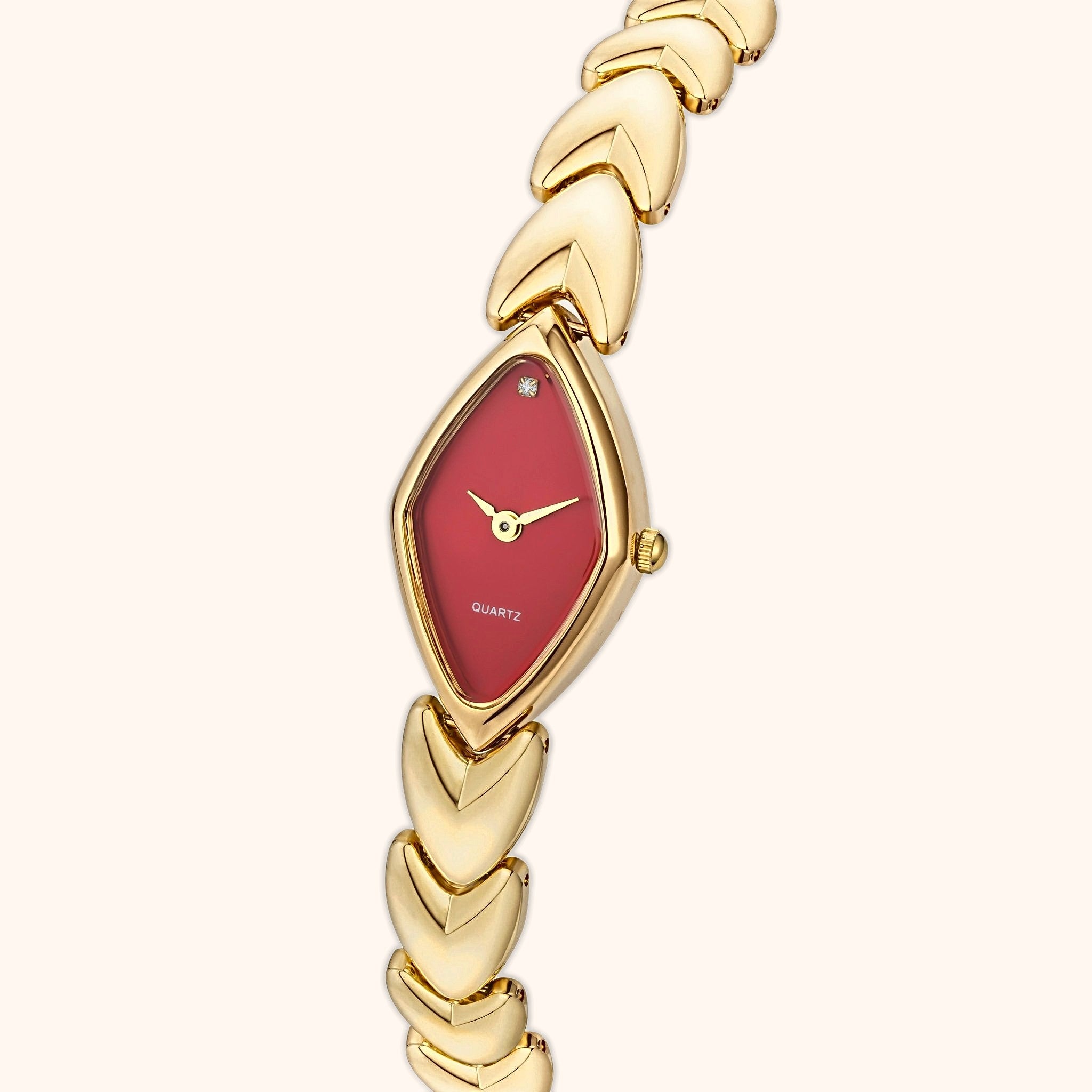 OhKlassy Lucille Gold Red women's vintage-inspired watch, angled side view