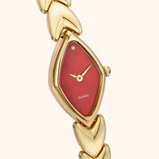 OhKlassy Lucille Gold Red women's vintage-inspired watch, dial close-up