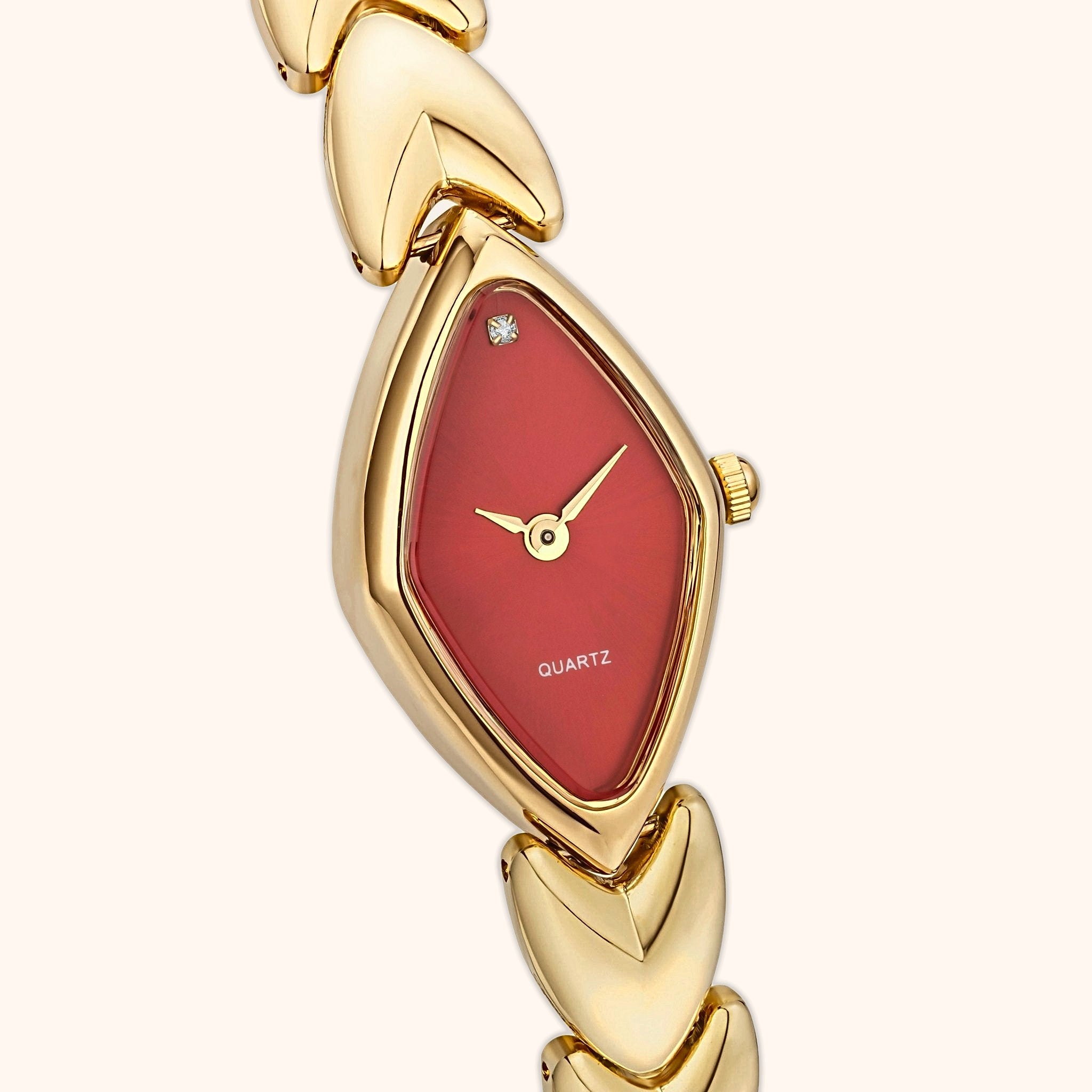 OhKlassy Lucille Gold Red women's vintage-inspired watch, dial close-up