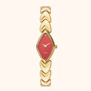 OhKlassy Lucille Gold Red women's vintage-inspired watch, front view