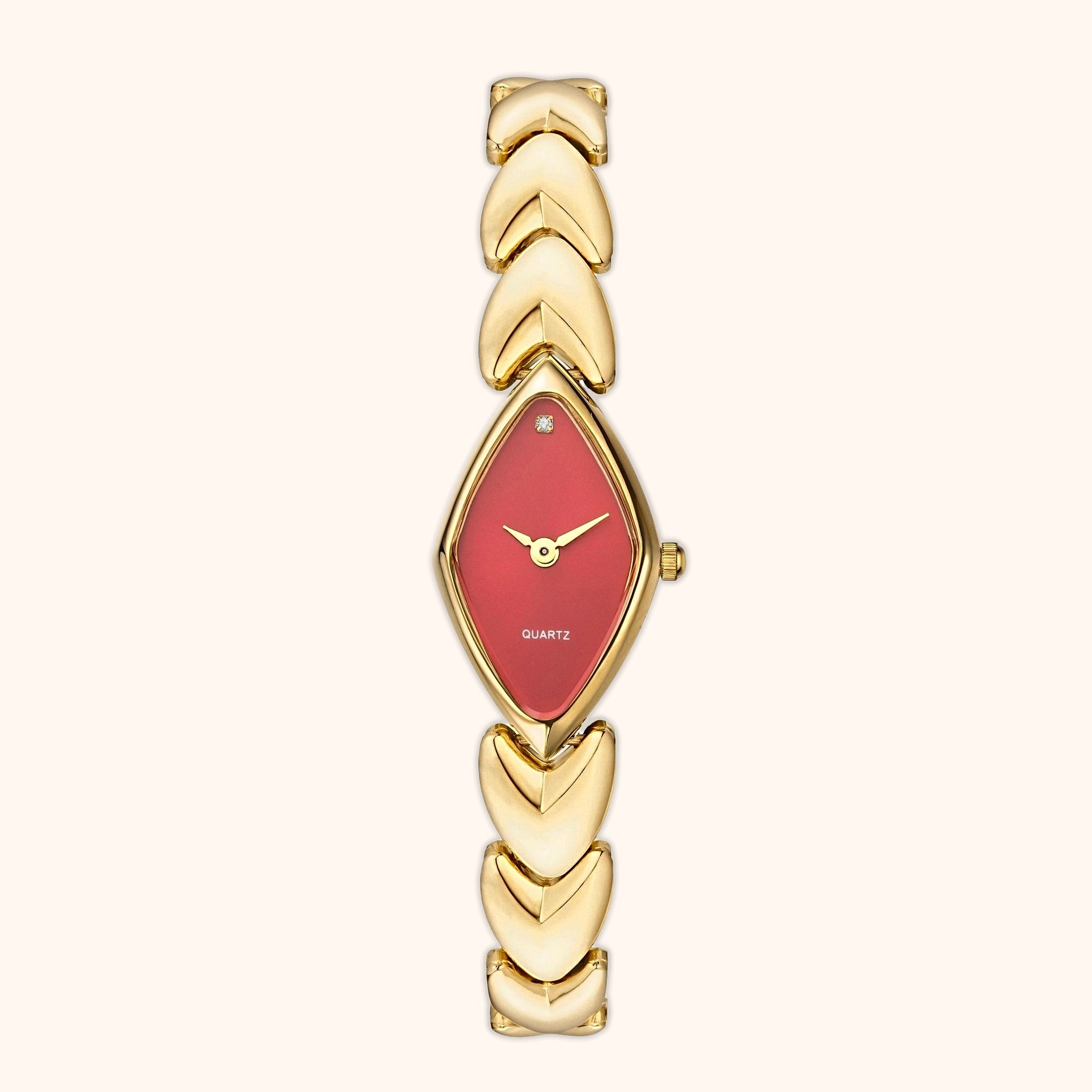 OhKlassy Lucille Gold Red women's vintage-inspired watch, front view