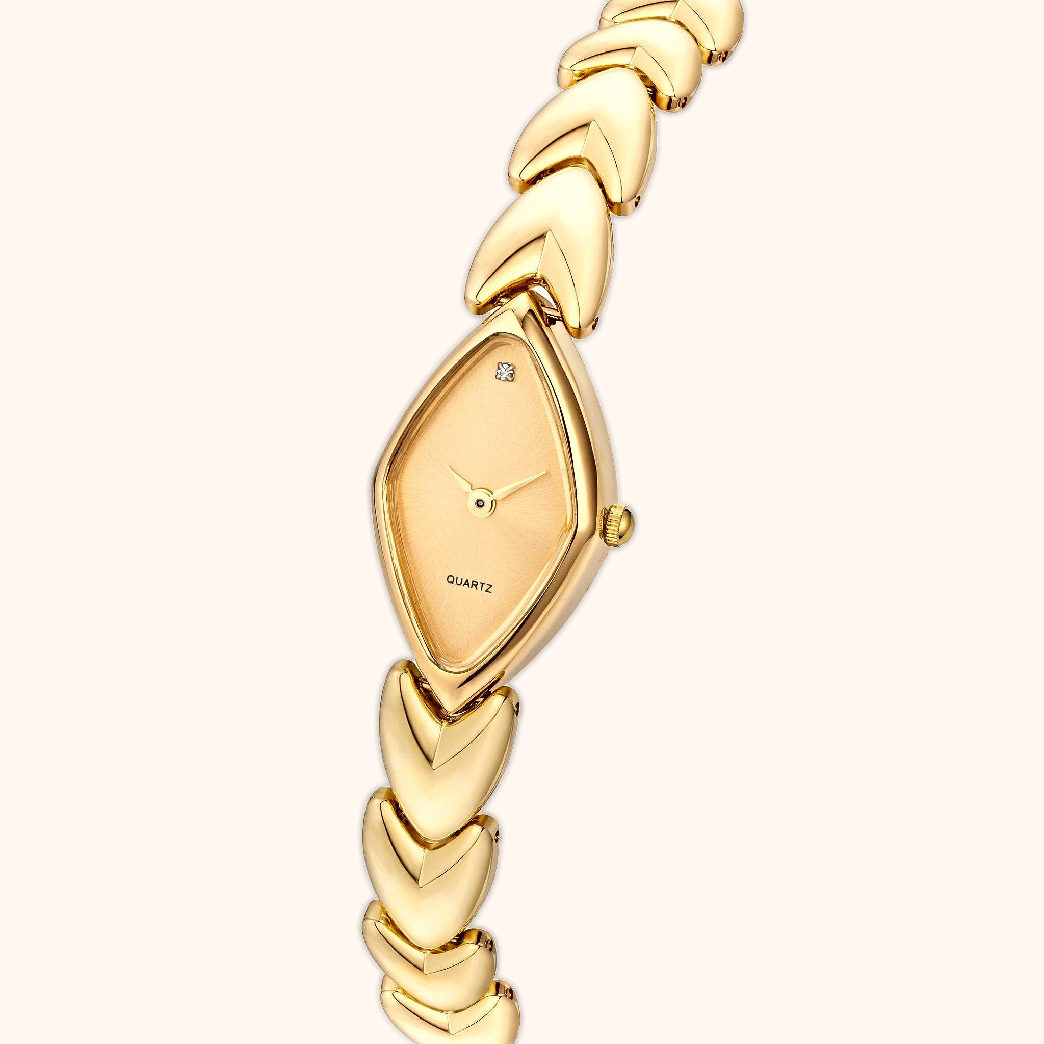 OhKlassy Lucille Gold women's vintage-inspired watch, angled side view