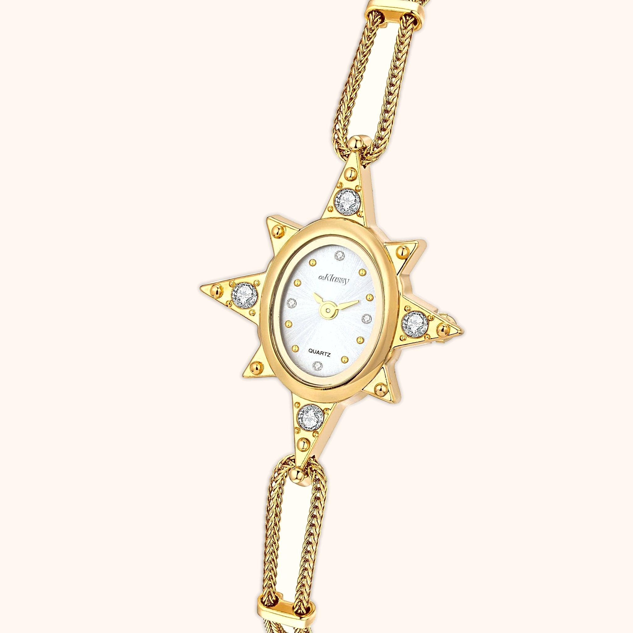 OhKlassy Lumina Gold women's vintage-inspired watch, dial close-up
