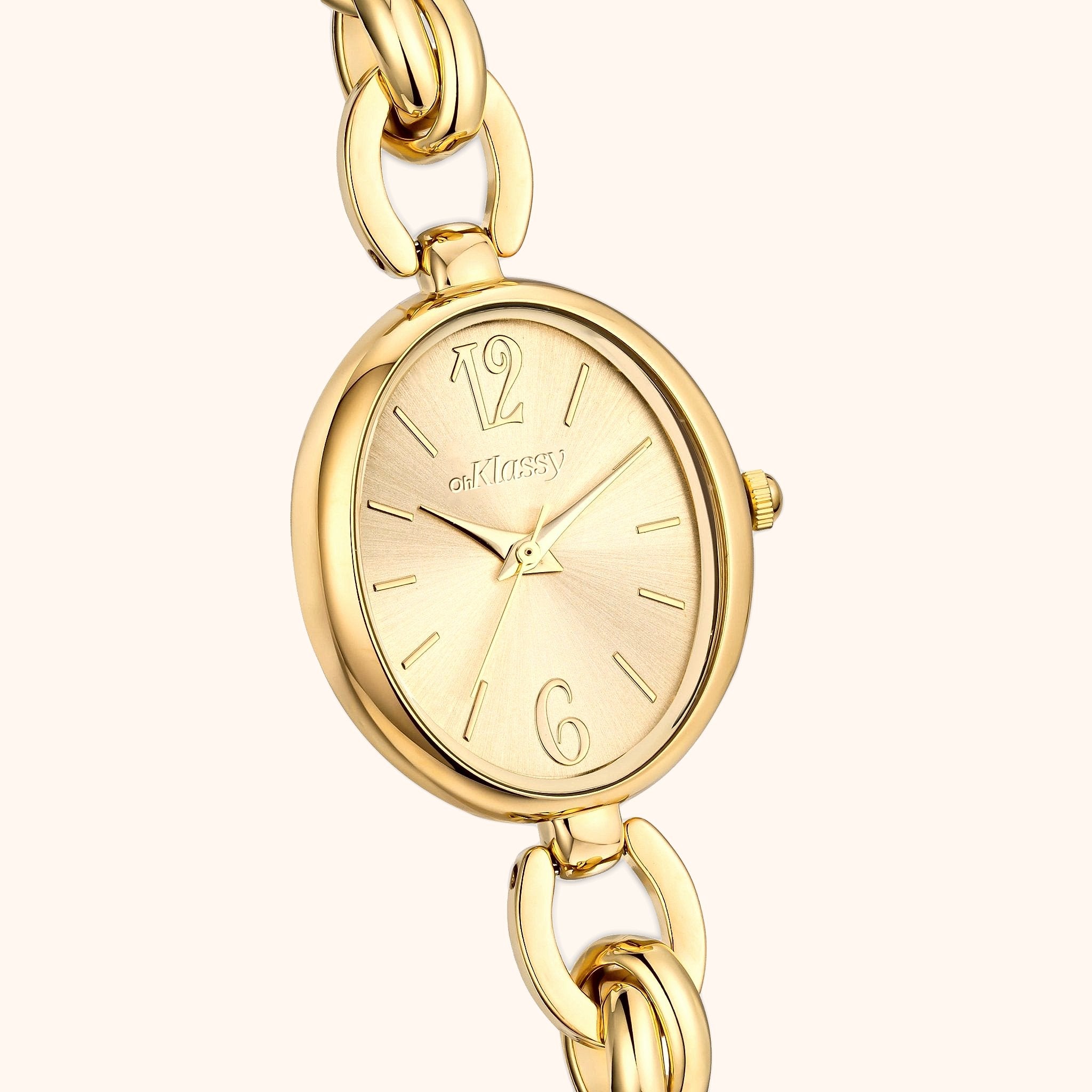 OhKlassy Lydia Gold women's vintage-inspired watch, dial close-up