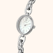 OhKlassy Lydia Silver women's vintage-inspired watch, angled side view