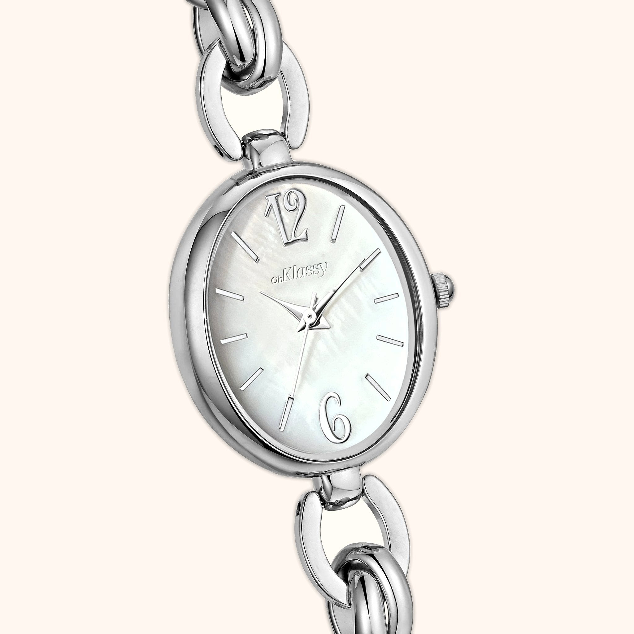 OhKlassy Lydia Silver women's vintage-inspired watch, dial close-up