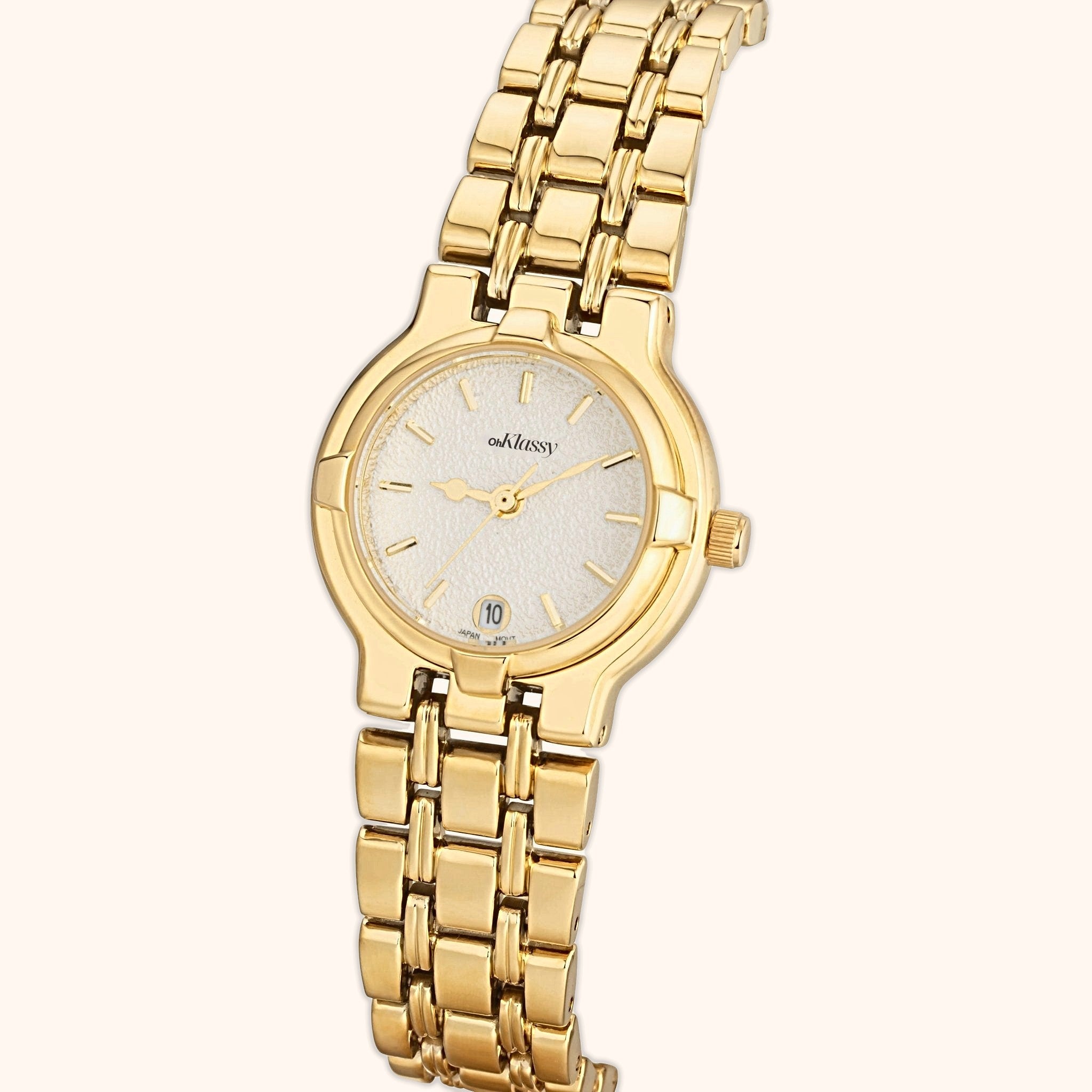 OhKlassy Maria Gold women's vintage-inspired watch, dial close-up