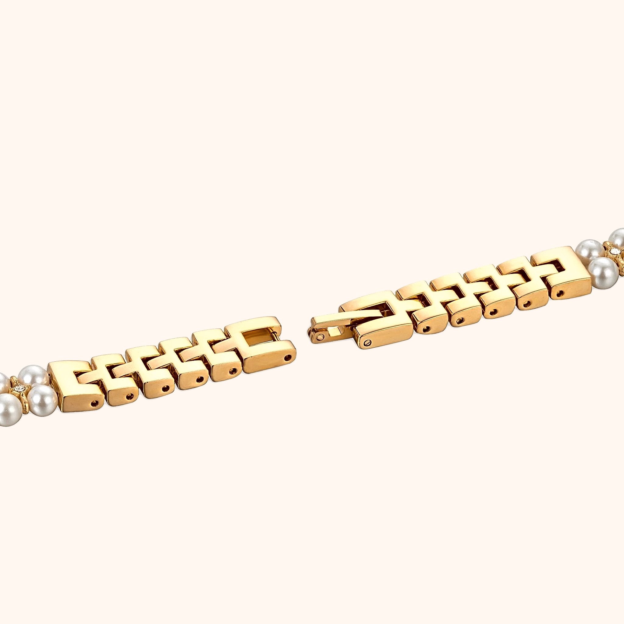 OhKlassy Mireille Gold women's vintage-inspired watch, bracelet and clasp detail