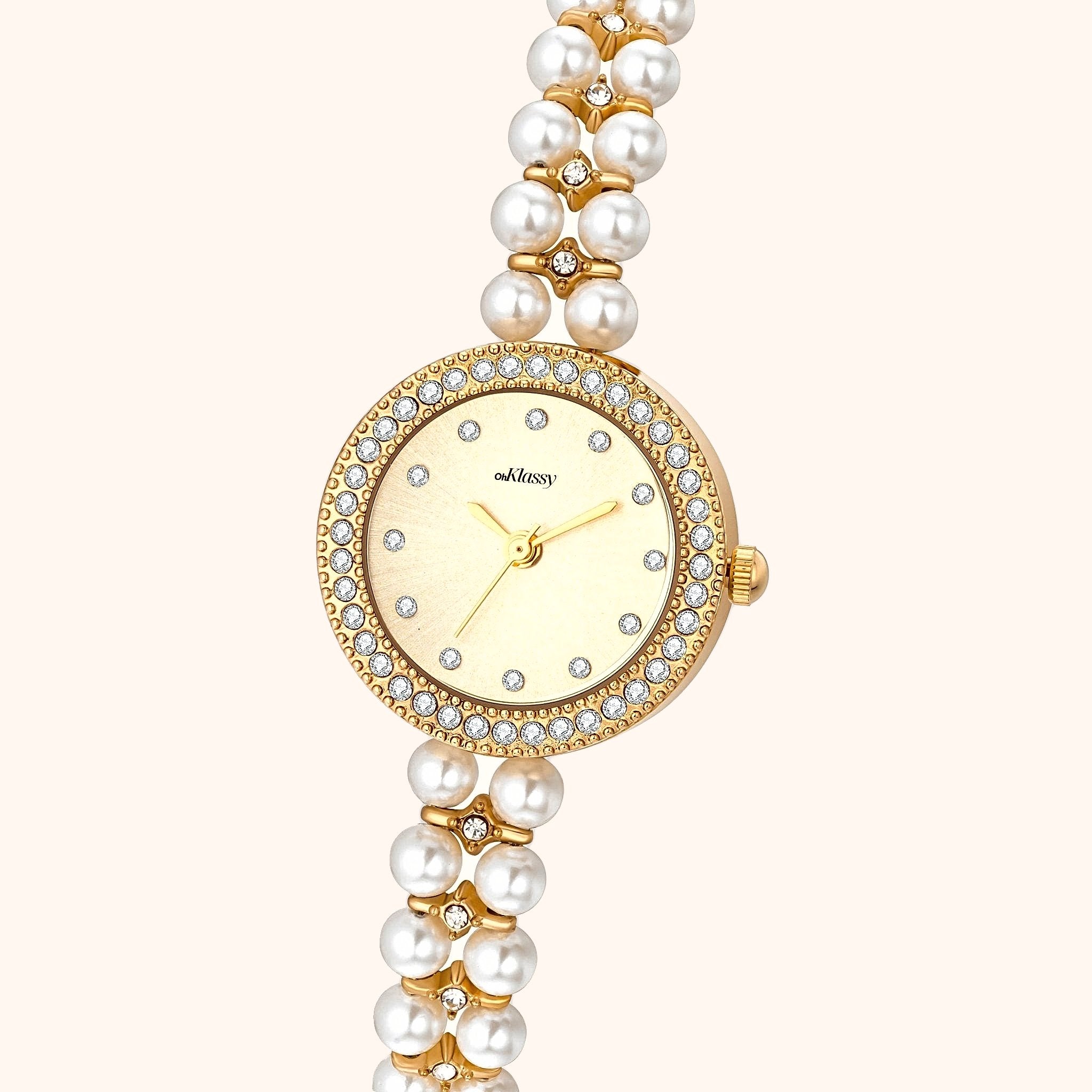 OhKlassy Mireille Gold women's vintage-inspired watch, dial close-up