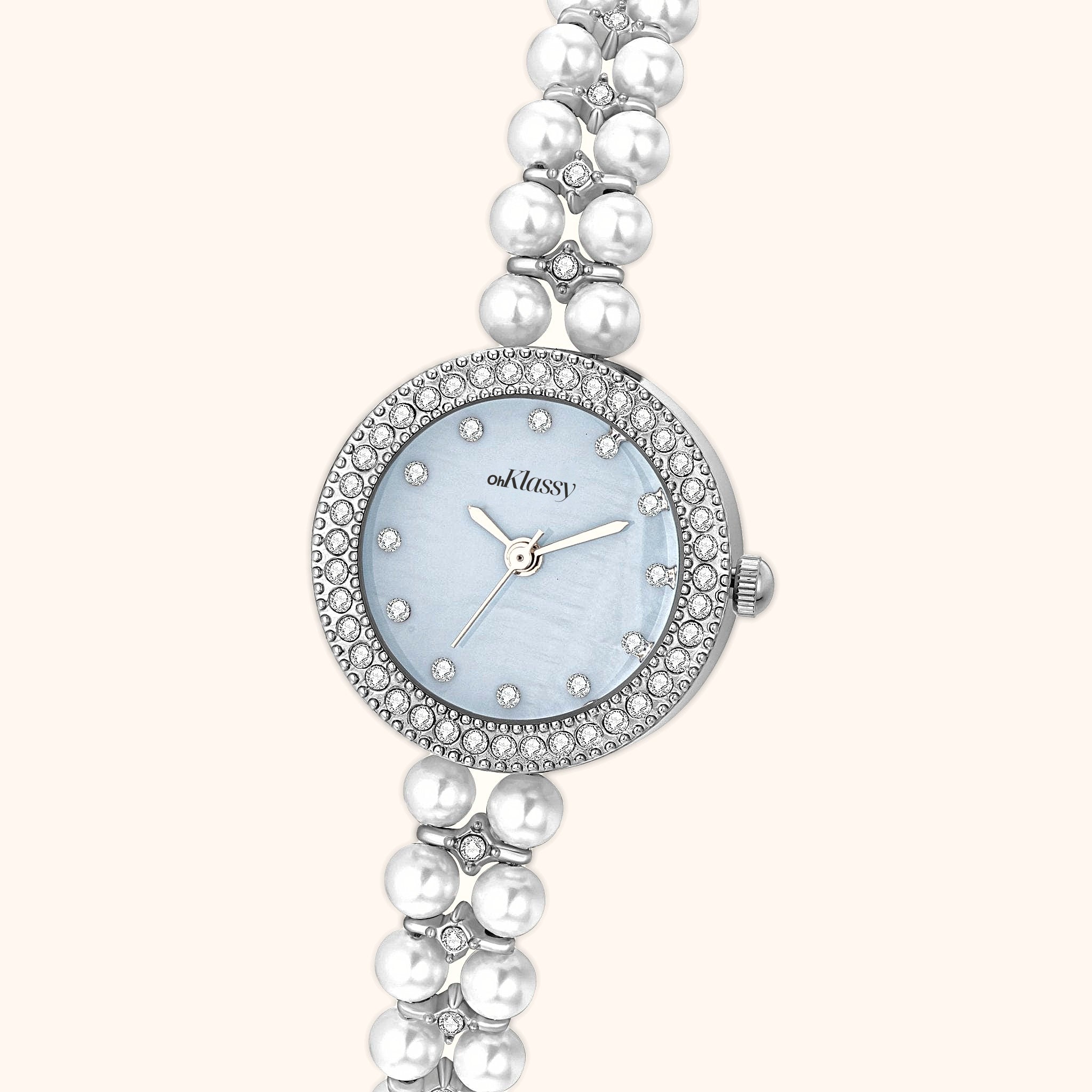 OhKlassy Mireille Silver – Vintage-inspirierte Damenuhr, Nahaufnahme des Zifferblatts