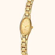 Orologio da donna OhKlassy Naomi Gold in stile vintage, vista laterale obliqua
