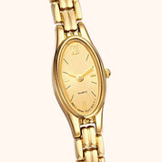 Orologio da donna OhKlassy Naomi Gold in stile vintage, primo piano del quadrante