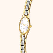 Orologio da donna OhKlassy Naomi bicolore di ispirazione vintage, vista laterale inclinata