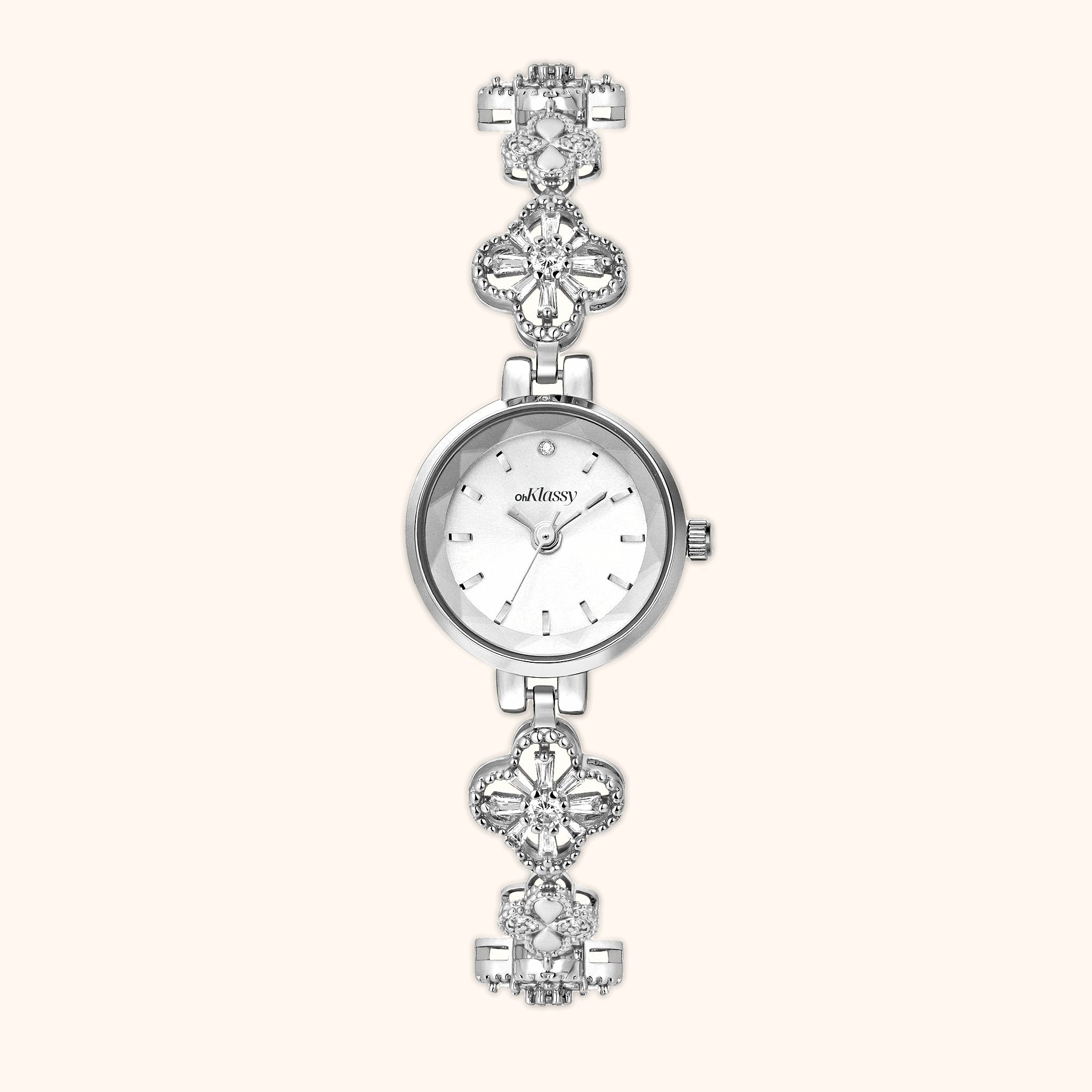 OhKlassy Odette Silver women's vintage-inspired watch, front view