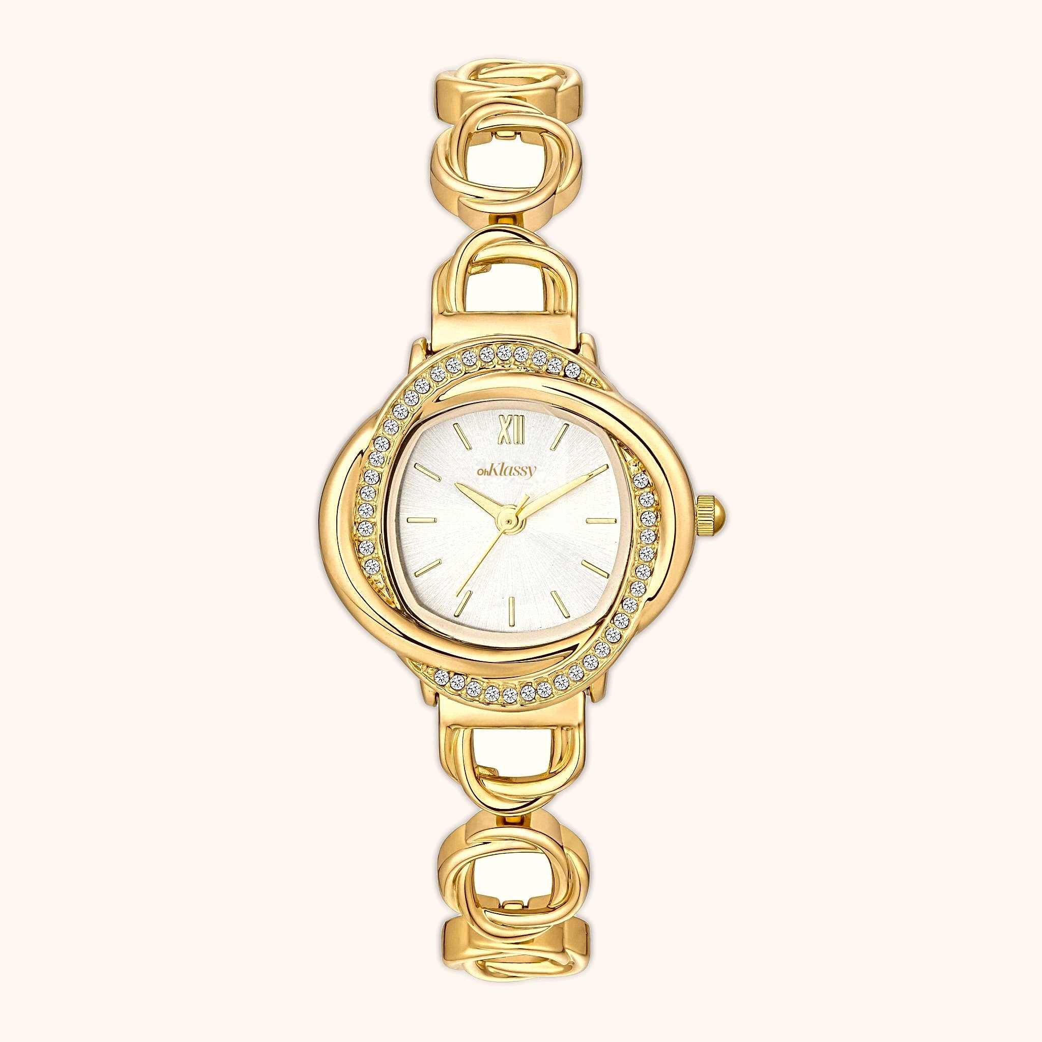 OhKlassy Oliya Gold women's vintage-inspired watch, front view