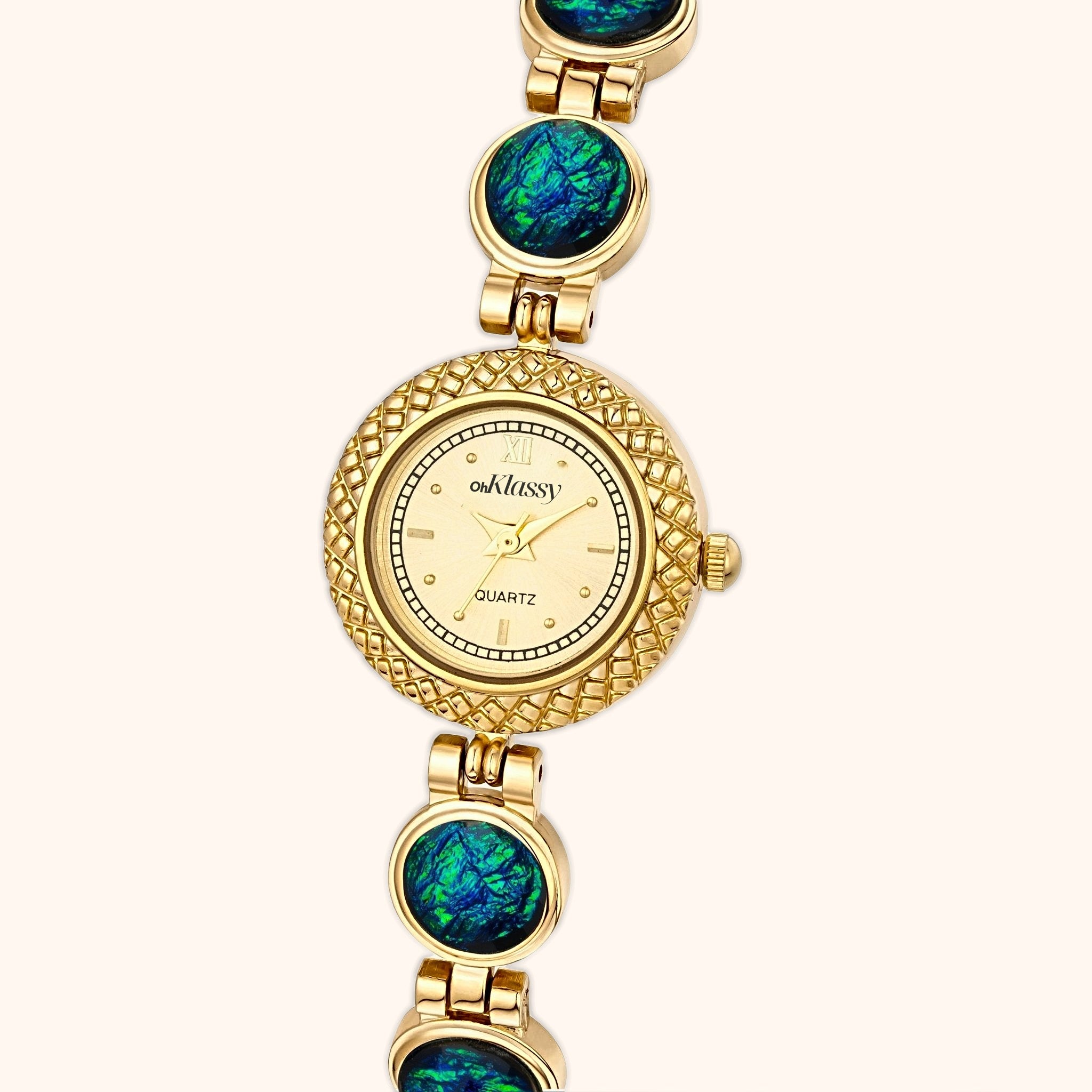 OhKlassy Ondine Gold women's vintage-inspired watch, dial close-up