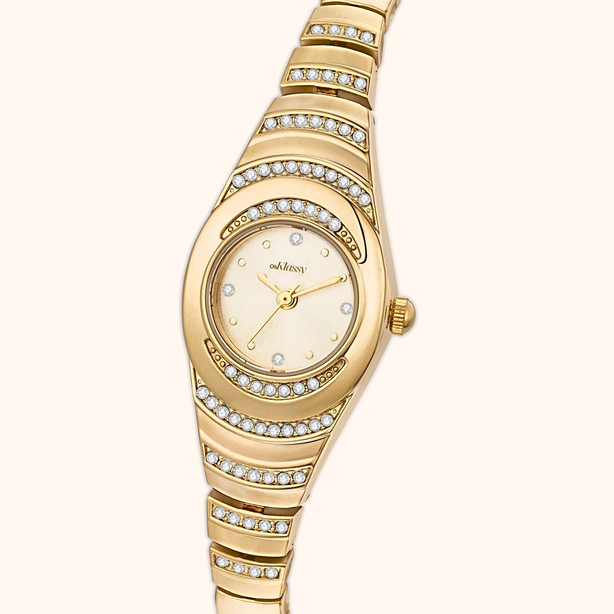 OhKlassy Ophelia Gold women's vintage-inspired watch, dial close-up
