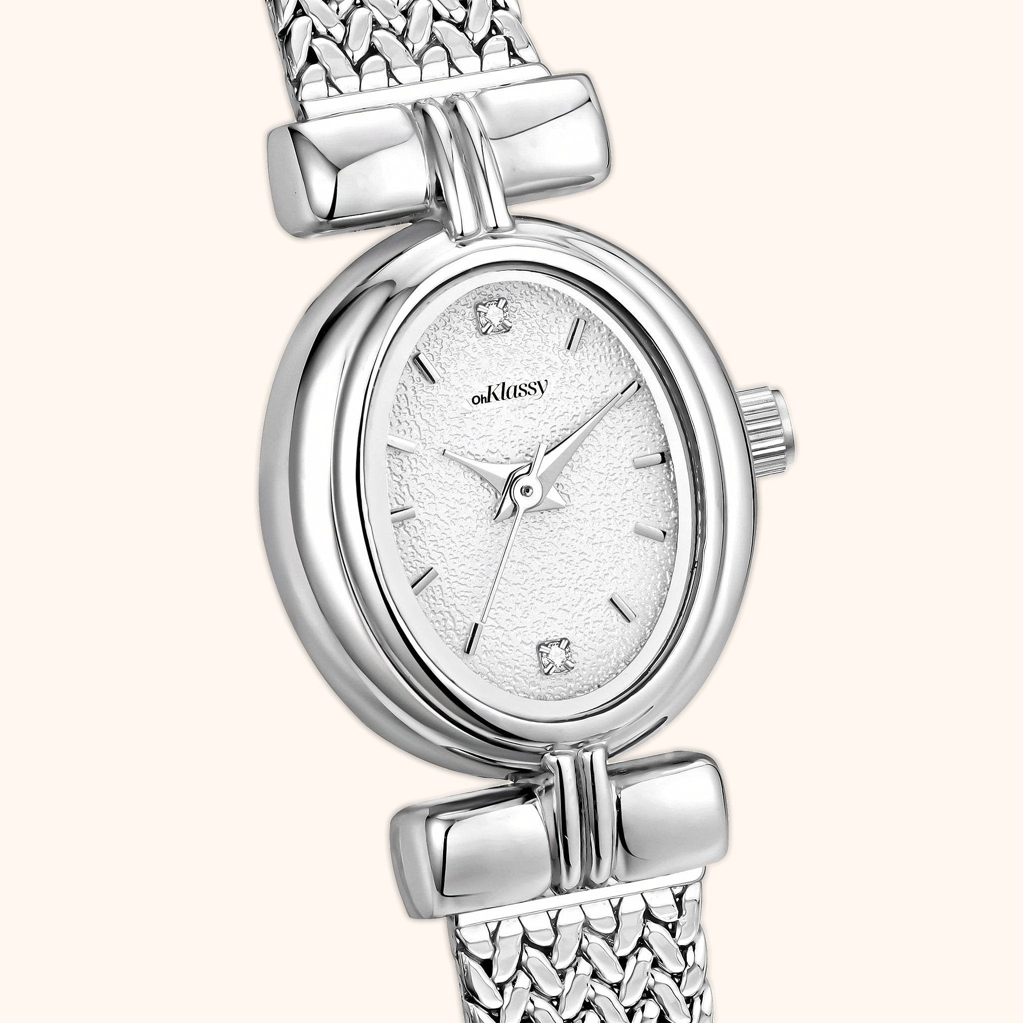 OhKlassy Rosalie Silver women's vintage-inspired watch, dial close-up