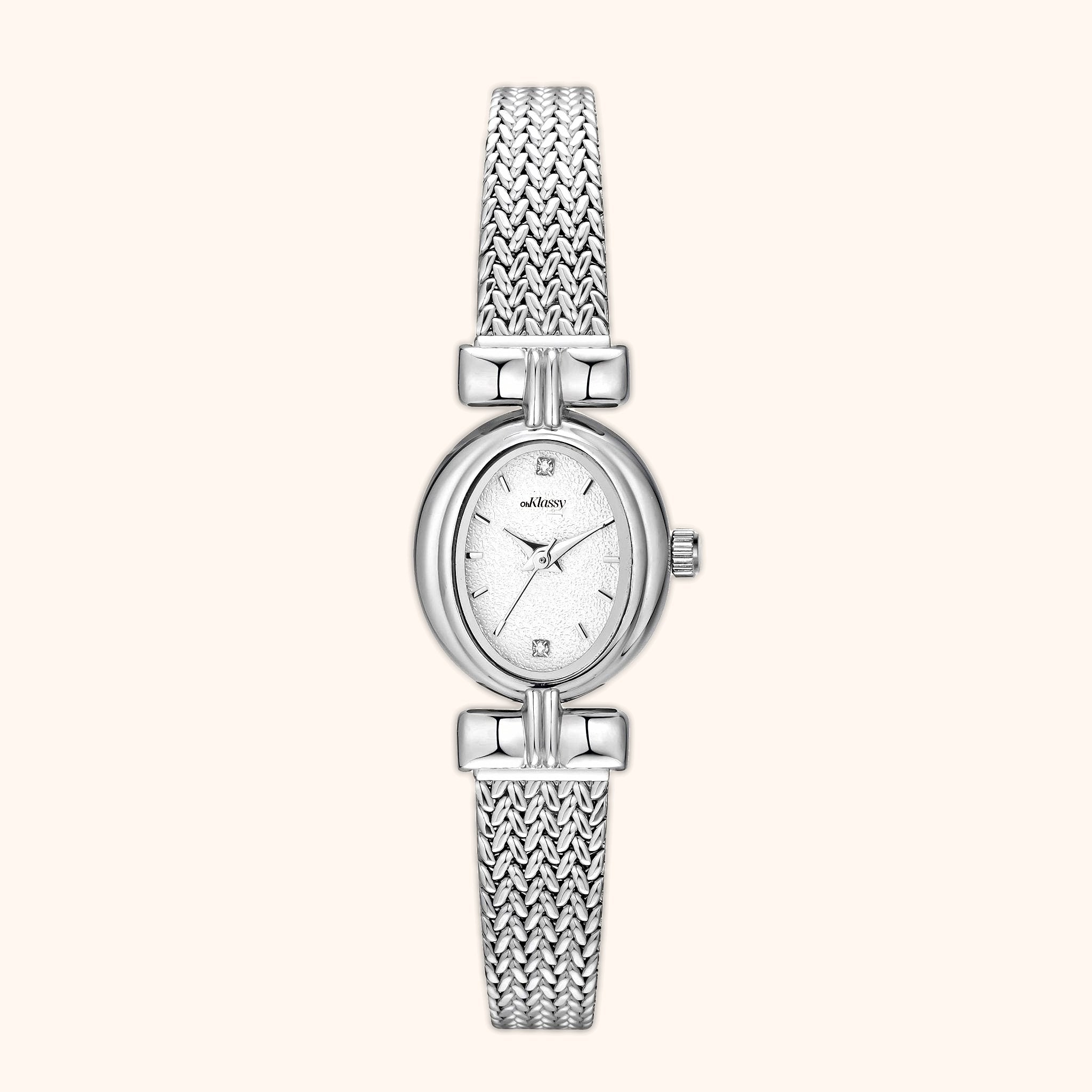 OhKlassy Rosalie Silver women's vintage-inspired watch, front view