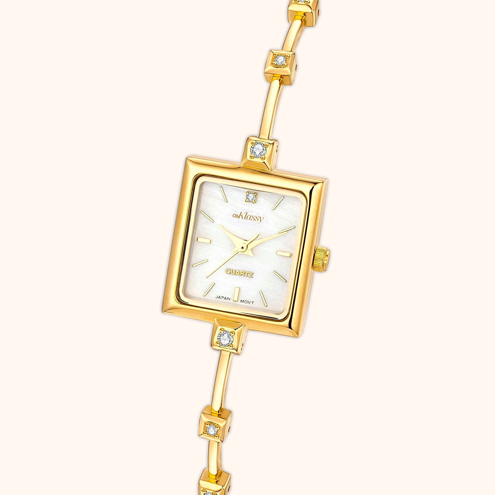 OhKlassy Sabella Gold women's vintage-inspired watch, dial close-up