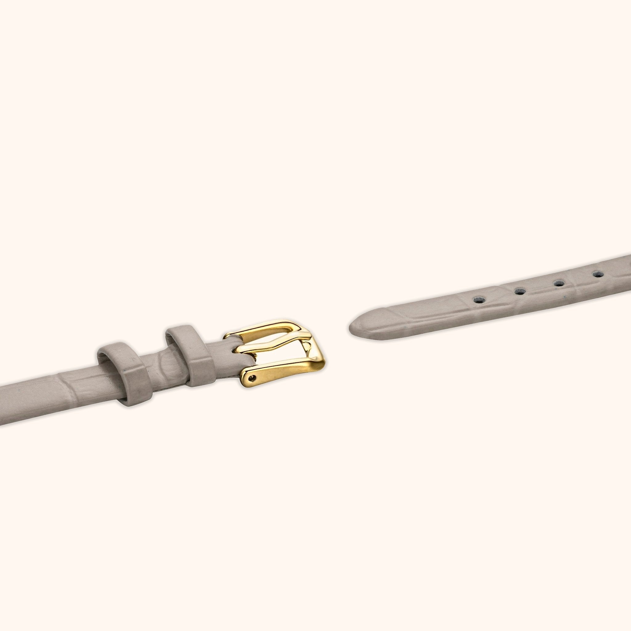 Montre pour femme OhKlassy Sarah Grey en cuir doré, d'inspiration vintage, avec détails sur le bracelet et le fermoir