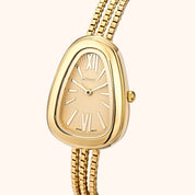 OhKlassy Serena Gold women's vintage-inspired watch, angled side view