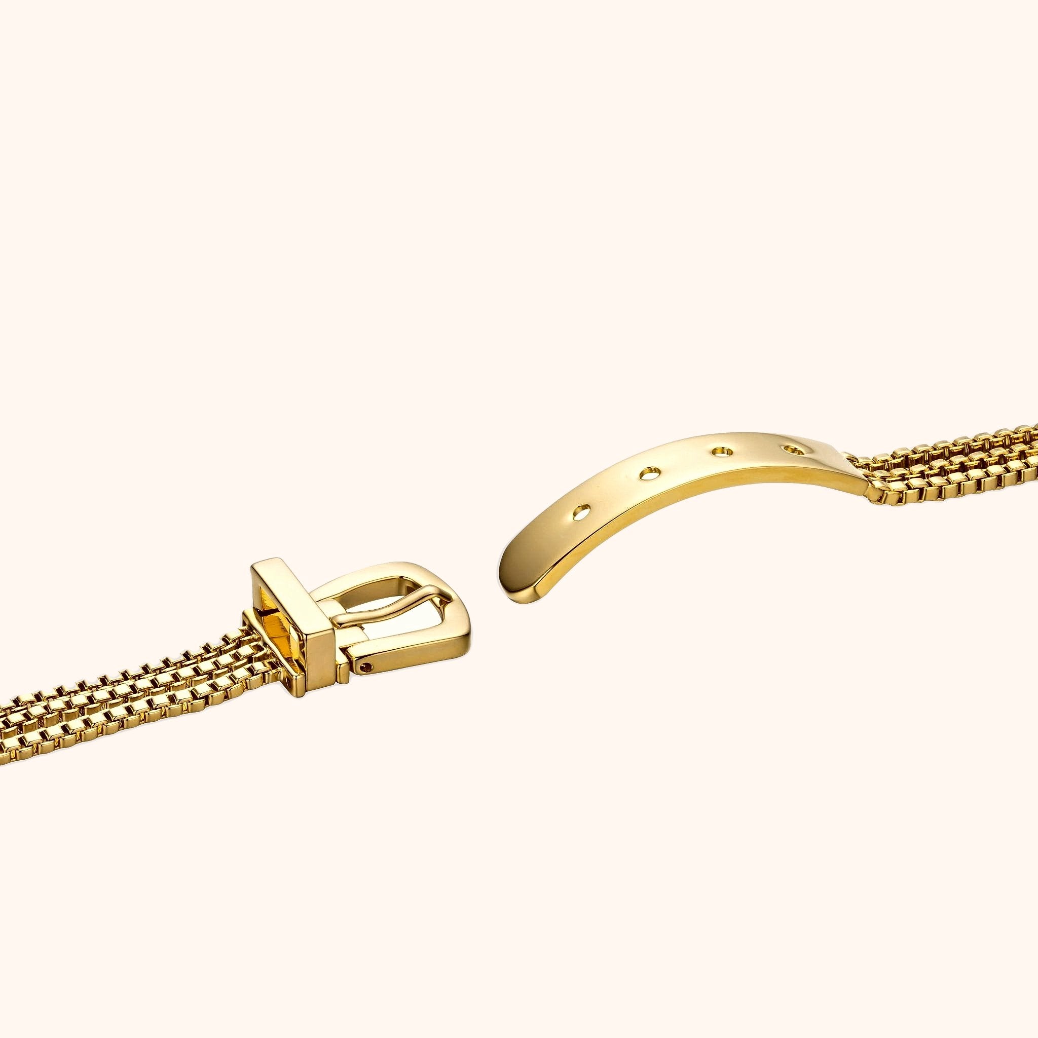 OhKlassy Serena Gold women's vintage-inspired watch, bracelet and clasp detail