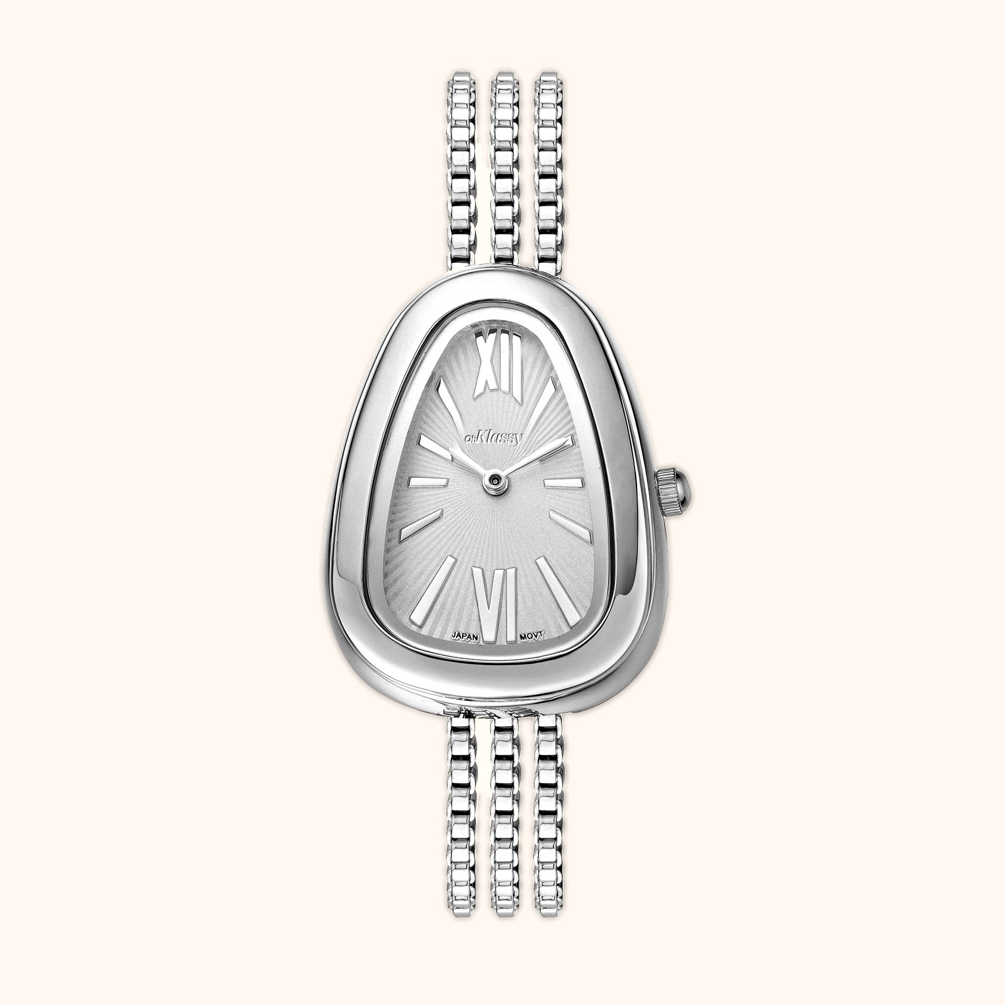 OhKlassy Serena Silver women's vintage-inspired watch, front view
