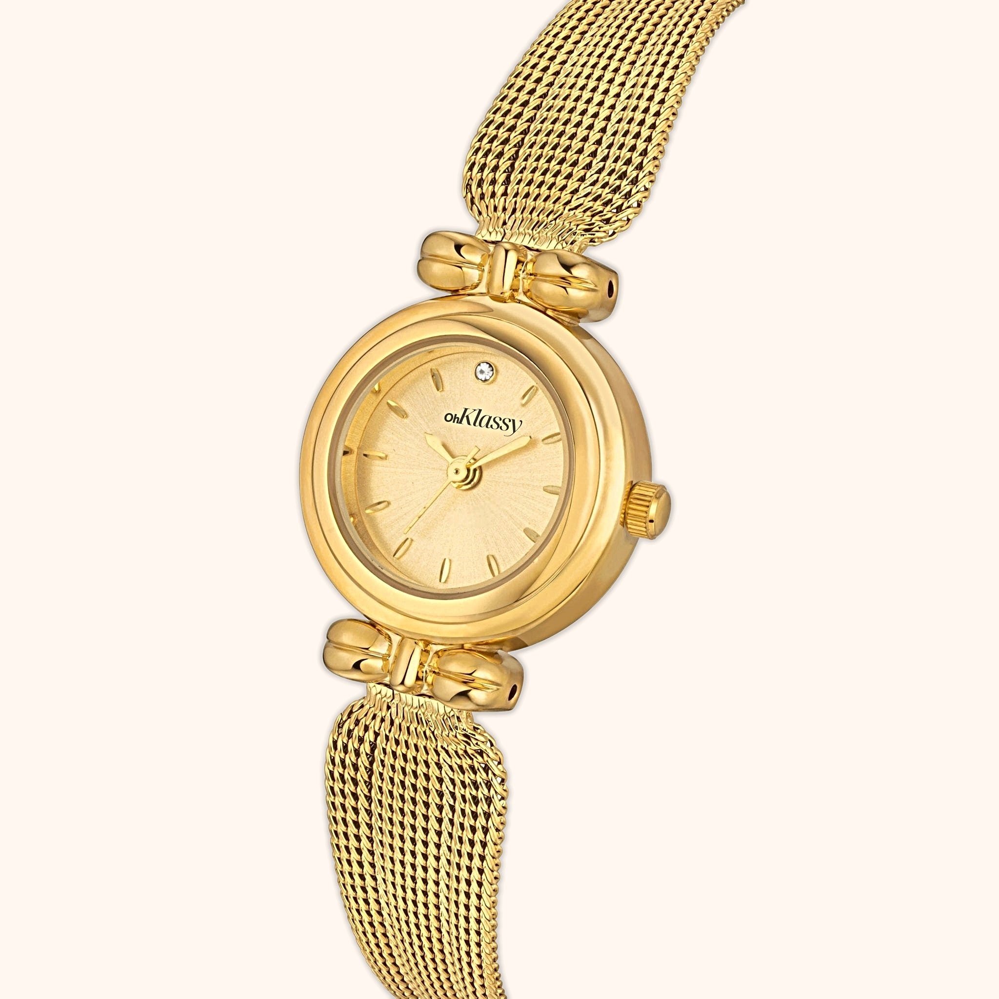 OhKlassy Sienna Gold women's vintage-inspired watch, dial close-up
