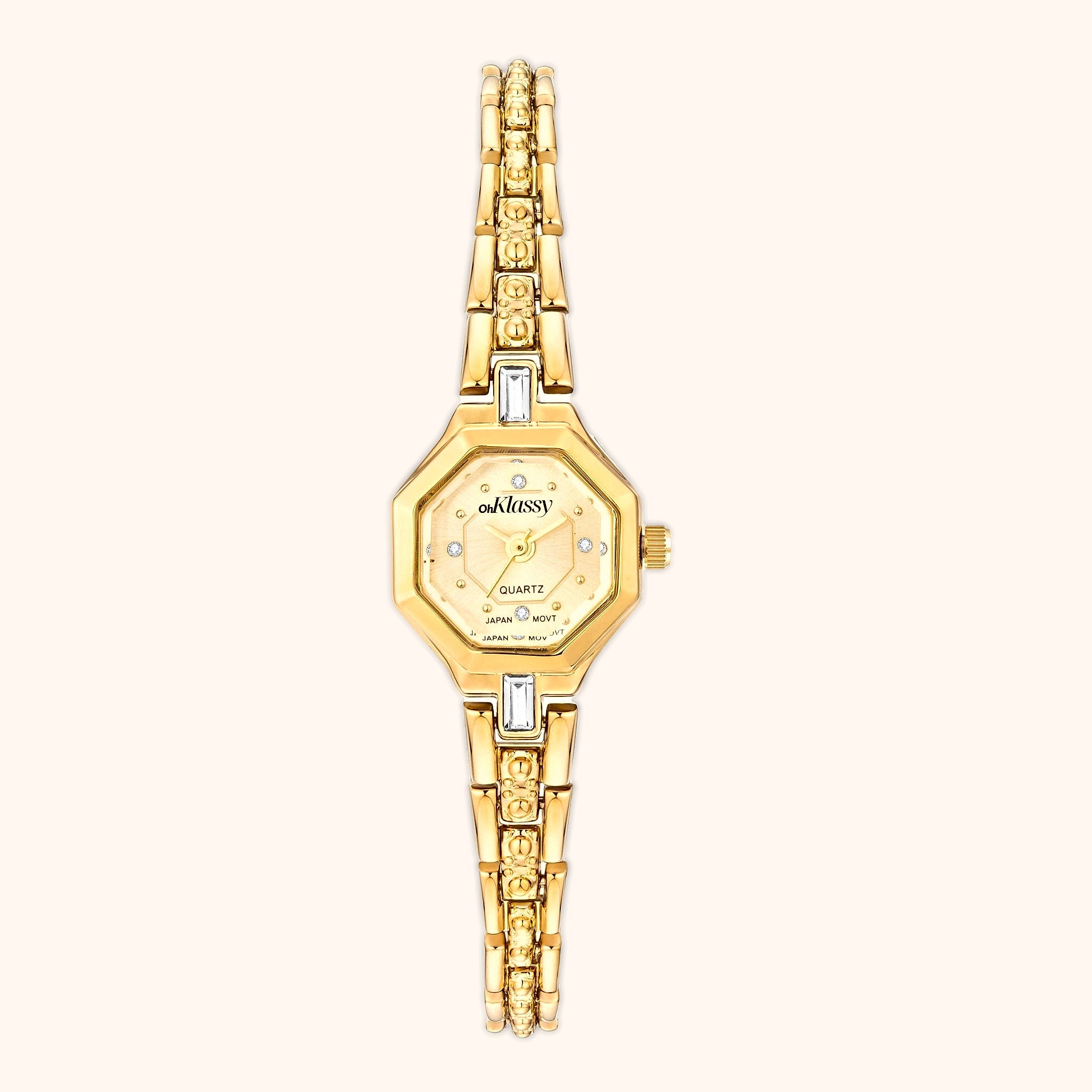 OhKlassy Sophia Gold women's vintage-inspired watch, front view