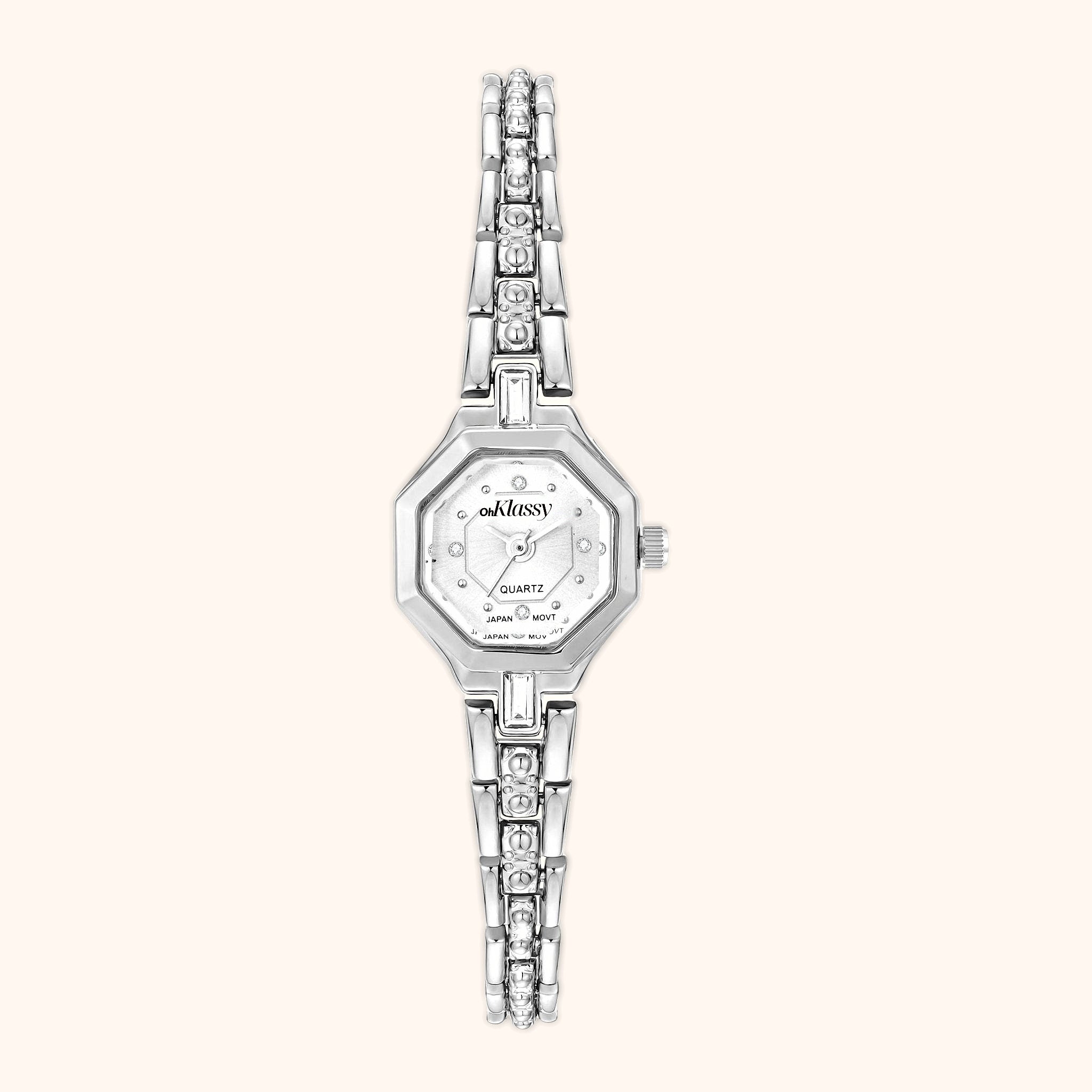 OhKlassy Sophia Silver women's vintage-inspired watch, front view