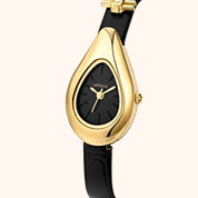 OhKlassy Valentina Leather Gold women's vintage-inspired watch, angled side view