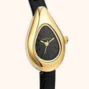 OhKlassy Valentina Leather Gold women's vintage-inspired watch, dial close-up