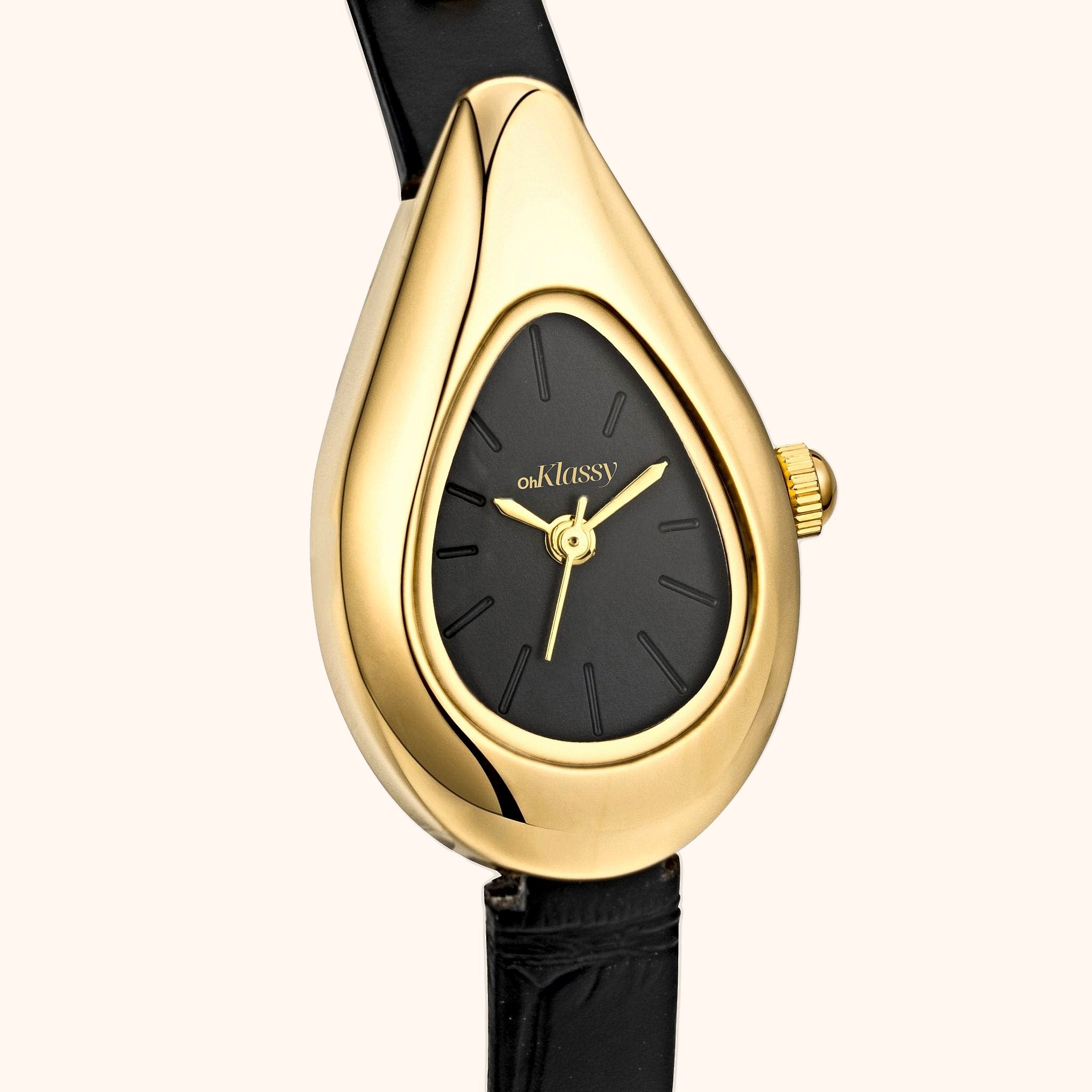 OhKlassy Valentina Leather Gold women's vintage-inspired watch, dial close-up
