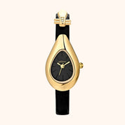 OhKlassy Valentina Leather Gold women's vintage-inspired watch, front view