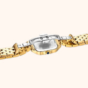 OhKlassy Victoria Gold women's vintage-inspired watch, bracelet and clasp detail