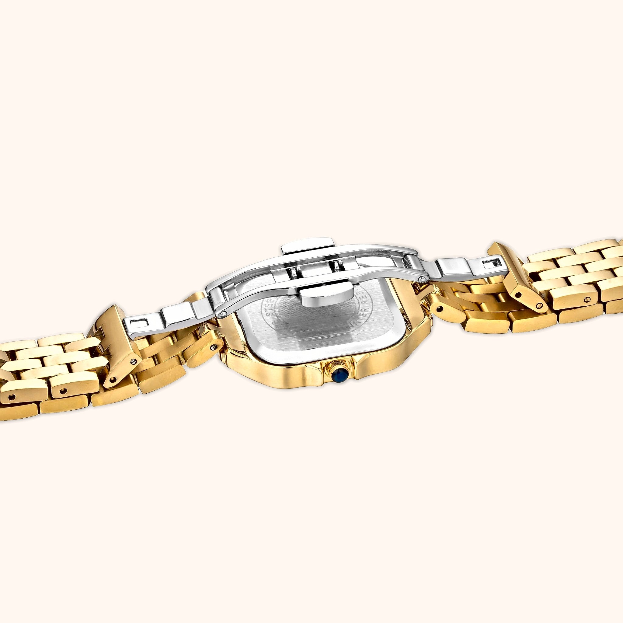 OhKlassy Victoria Gold women's vintage-inspired watch, bracelet and clasp detail