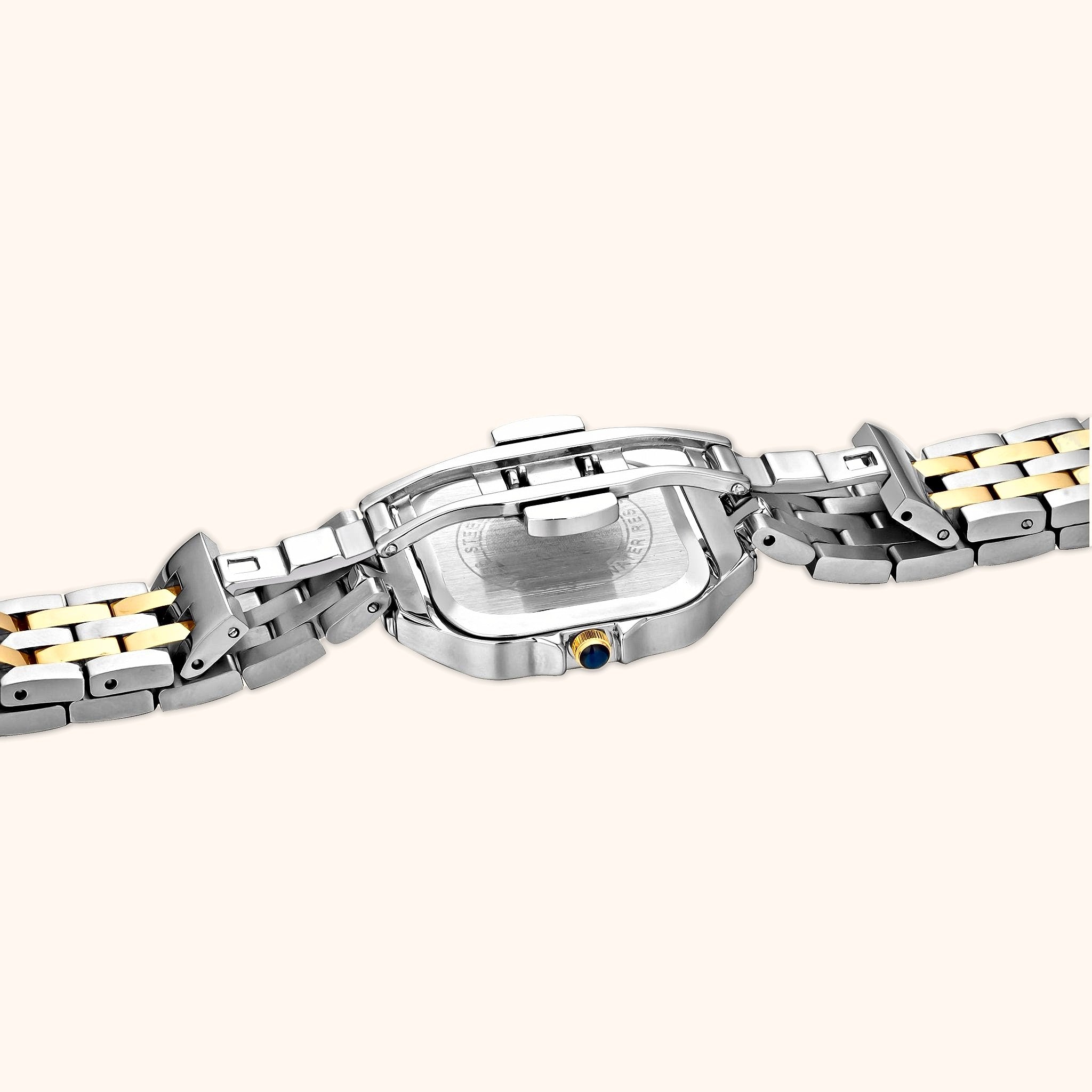 OhKlassy Victoria Two Tone women's vintage-inspired watch, bracelet and clasp detail